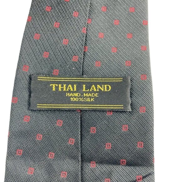 Mens Silk Dress Necktie Thai Land Geometric Pattern Black Red  Squares 58 in u - Picture 2 of 3